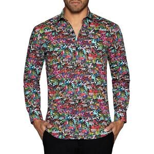 Bertigo Graffiti Long Sleeve Stretch Shirt size L